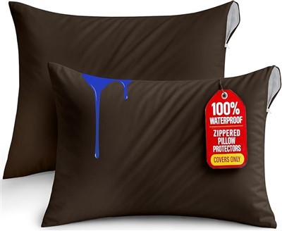 2-Pack Pelindung Bantal Tahan Air Standar Coklat (20"x26")